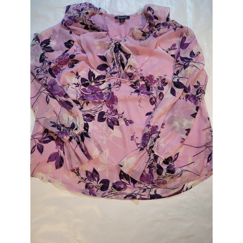 Roaman’s Floral Blouse – Purple Print – Size 18W #H